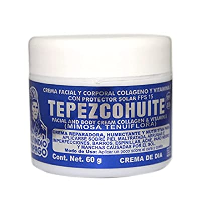 DEL INDIO PAPAGO White Tepezcohuite Day Cream 60gr/ 2.02Fl Oz - Mexican Beauty - Facial And Body Cream - Helps to reduce expression lines, Clarifies the skin and Provides elasticity - Deeply hydrates